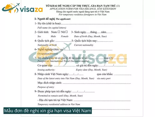 Mẫu đơn đề nghị xin gia hạn visa Việt Nam